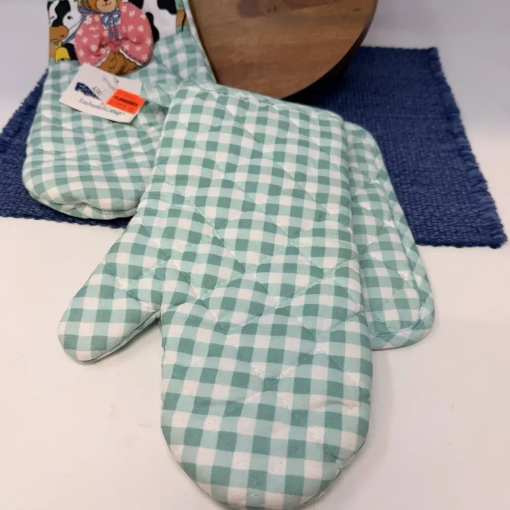 VTG 80s 90s Teddy Bears COW Kitchen Towel Dishcloth Potholder Set Deadstock NOS